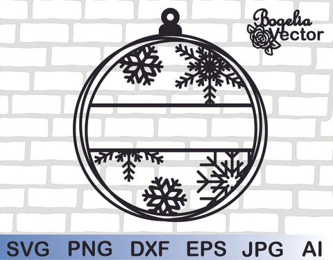 Christmas Baubles Svg file, Christmas Frame Cut file, Christmas Ball svg, Snowflake Frame, Split Frame Monogram, Ornament, Digital Download SVG BogeliaVector 