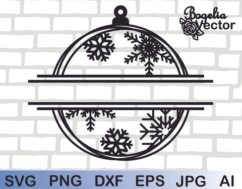 Christmas Baubles Svg file, Christmas Frame Cut file, Christmas Ball svg, Snowflake Frame, Split Frame Monogram, Ornament, Digital Download SVG BogeliaVector 