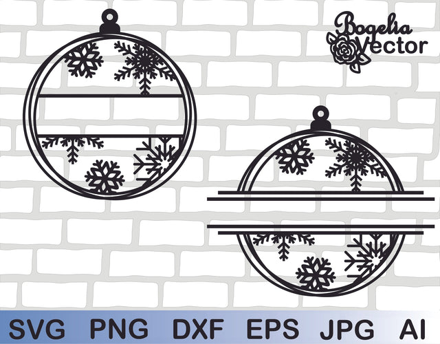Christmas Baubles Svg file, Christmas Frame Cut file, Christmas Ball svg, Snowflake Frame, Split Frame Monogram, Ornament, Digital Download SVG BogeliaVector 