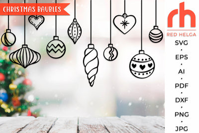Christmas Baubles SVG - Hanging Balls Cut File SVG RedHelgaArt 