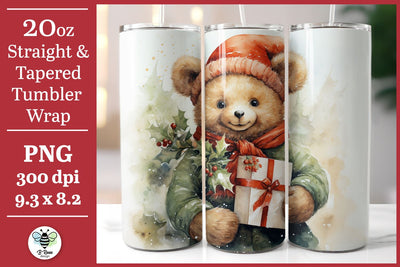 Christmas Bear Tumbler Wrap Sublimation B Renee Design 