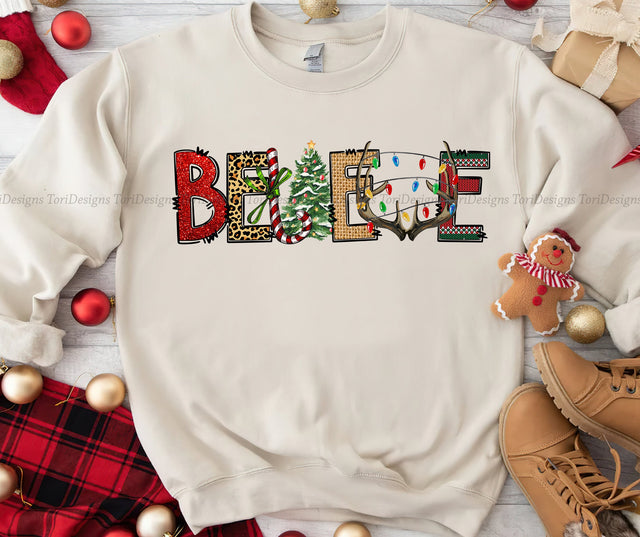 Christmas Believe Png Sublimation Design, Merry Christmas Png Sublimation ToriDesigns 