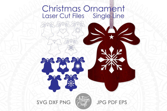 Christmas bell SVG, laser cut files, single line design SVG Artisan Craft SVG 
