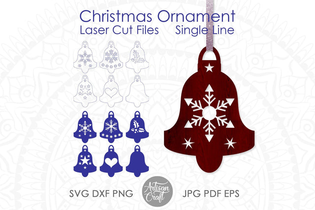 Christmas Bell SVG, laser ready files, single line design SVG Artisan Craft SVG 