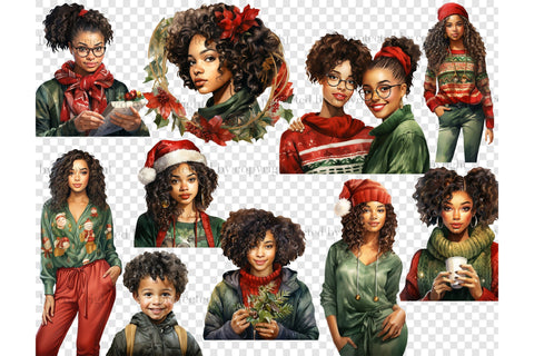 Christmas Black Girl Clipart | Xmas Illustrations Bundle SVG GlamArtZhanna 