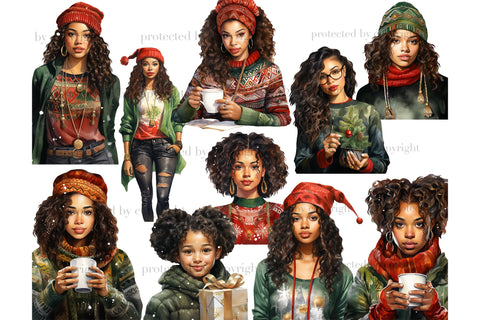 Christmas Black Girl Clipart | Xmas Illustrations Bundle SVG GlamArtZhanna 