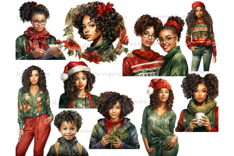 Christmas Black Girl Clipart | Xmas Illustrations Bundle SVG GlamArtZhanna 