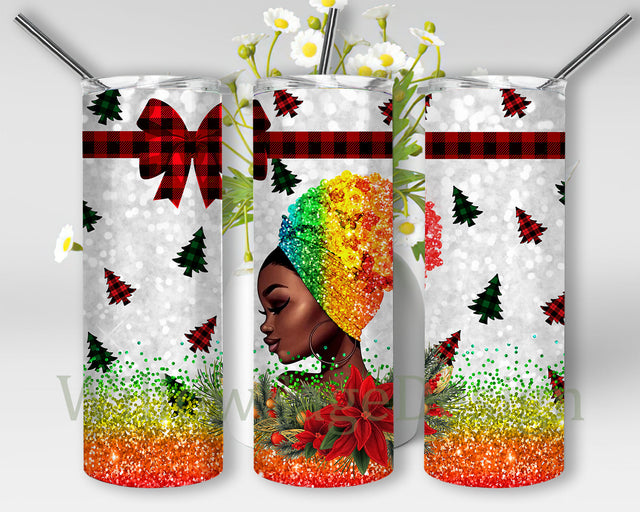 Christmas Black Girl Magic Tumbler Design, Afro Women 20oz Skinny Tumbler, Christmas Glitter Tumbler Wrap, Christmas African American Sublimation Design, Digital Download Sublimation WillowSageDesign 