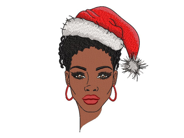 Christmas Black Woman Embroidery Design, Afro Santa Embroidery File, 3 sizes, Instant Download Embroidery/Applique DESIGNS Nino Nadaraia 