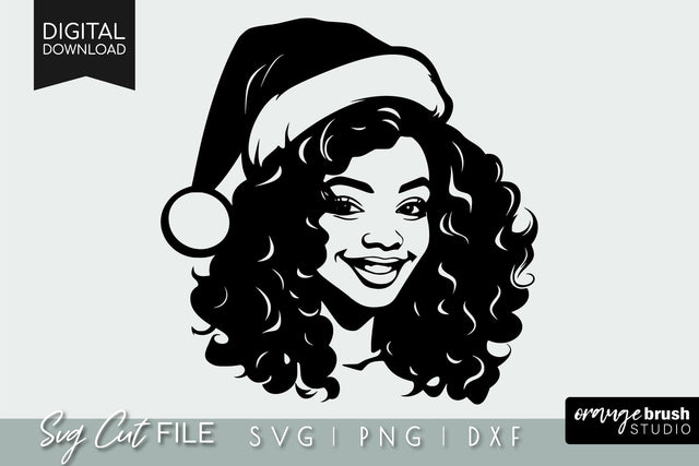 Christmas Black Woman SVG, Woman in Santa Hat Cricut File SVG OrangeBrushStudio 