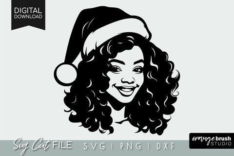 Christmas Black Woman SVG, Woman in Santa Hat Cricut File SVG OrangeBrushStudio 