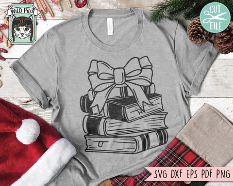 Christmas Book Lover SVG, Bow Book svg, Reading svg, Christmas Teacher svg, Librarian svg, Christmas Book Lover png file, Book Present svg SVG Wild Pilot 