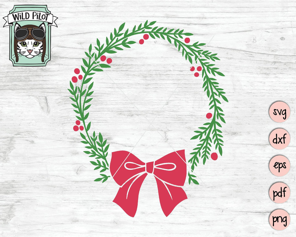 Christmas Bow Wreath Monogram Frame SVG Cut File - So Fontsy