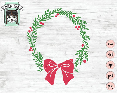 Christmas Bow Wreath Monogram Frame SVG Cut File SVG Wild Pilot 