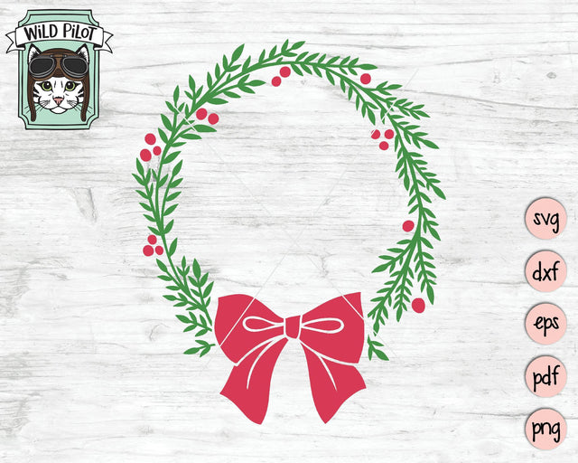 Christmas Bow Wreath Monogram Frame SVG Cut File SVG Wild Pilot 