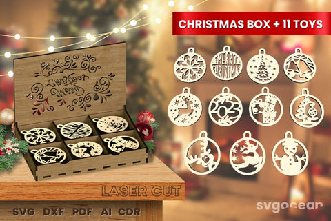 Christmas Box Laser Cut | 11 Christmas Toys | Glowforge SVG SvgOcean 