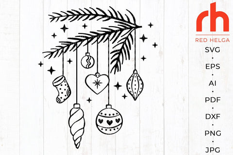 Christmas Branch Cut File - Hanging Baubles SVG SVG RedHelgaArt 