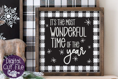 Christmas Buffalo Plaid Farmhouse, Most Wonderful Time SVG Crafty Mama Studios 