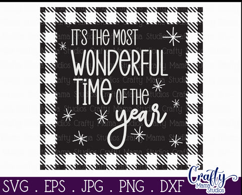 Christmas Buffalo Plaid Farmhouse, Most Wonderful Time SVG Crafty Mama Studios 