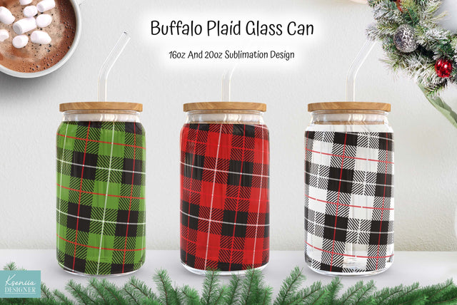 Christmas Buffalo Plaid Glass Can Sublimation Sublimation Kseniia designer 