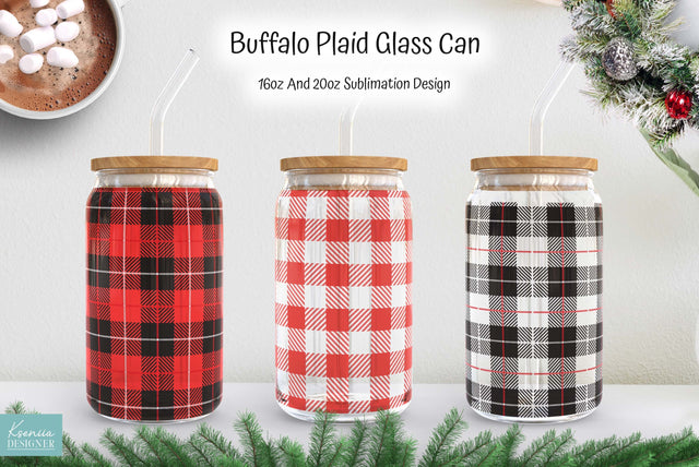 Christmas Buffalo Plaid Glass Can Sublimation Sublimation Kseniia designer 