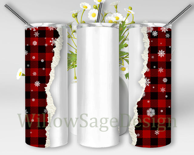 Christmas Buffalo Plaid Tumbler Wrap, Christmas Plaid 20oz Skinny Tumbler, Snowflakes Tumbler Png, Christmas Red Sublimation Design, Instant Download Sublimation WillowSageDesign 