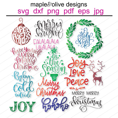 Christmas Bundle! Hand Lettered and Hand Drawn SVG Cut Files Christmas Holidays SVG Maple & Olive Designs 