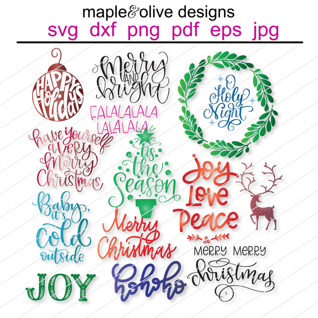 Christmas Bundle! Hand Lettered and Hand Drawn SVG Cut Files Christmas Holidays SVG Maple & Olive Designs 