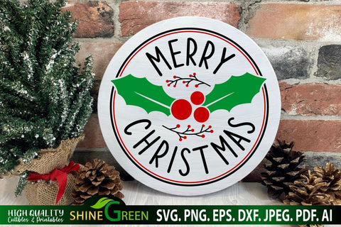 Christmas Bundle SVG -Farmhouse Christmas Round Sign Bundle SVG Shine Green Art 