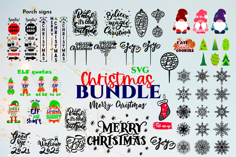 Christmas bundle svg. Gnome, cake toppers, quote, porch sign SVG Angelina Semenova 