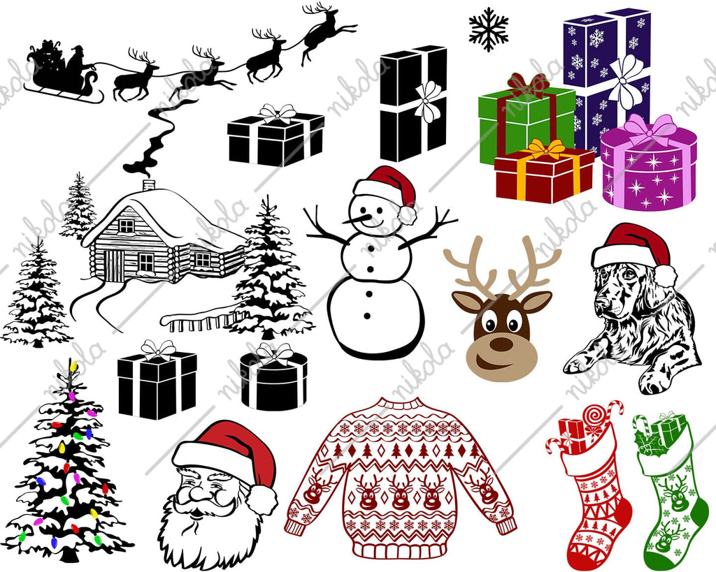 Christmas Bundle SVG PNG 50 Images Cut file Clipart Xmas - So Fontsy