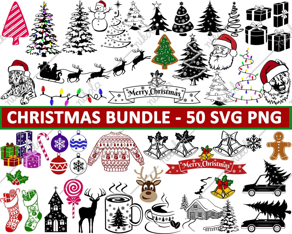 Christmas Bundle SVG PNG 50 Images Cut file Clipart Xmas - So Fontsy