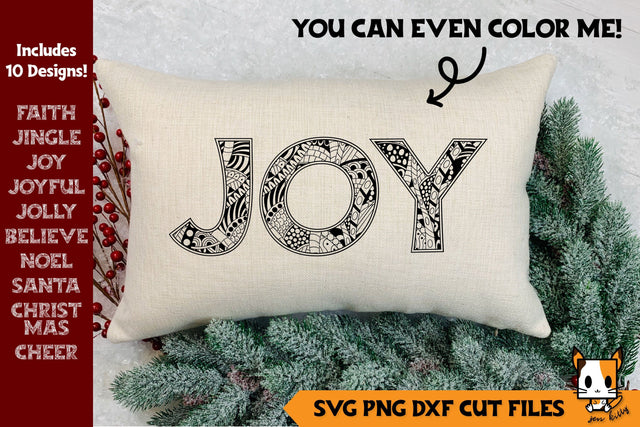 Christmas Bundle | Zentangle SVG Christmas Words SVG Zen Kitty 