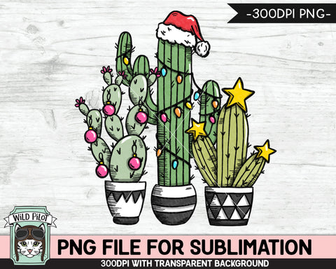Christmas Cactus SUBLIMATION design PNG, Christmas PNG sublimation file, Christmas Cactus download, Santa Cactus Sublimation Designs png Sublimation Wild Pilot 