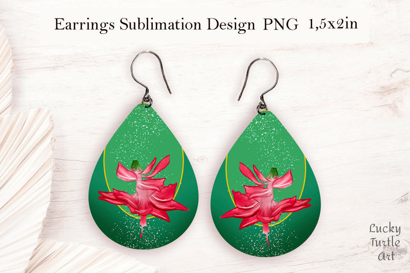 Christmas cactus teardrop earrings sublimation design Sublimation LuckyTurtleArt 