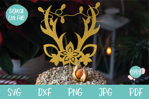 Christmas Cake Topper SVG with reindeer horns and lights SVG OyoyStudioDigitals 