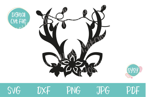 Christmas Cake Topper SVG with reindeer horns and lights SVG OyoyStudioDigitals 