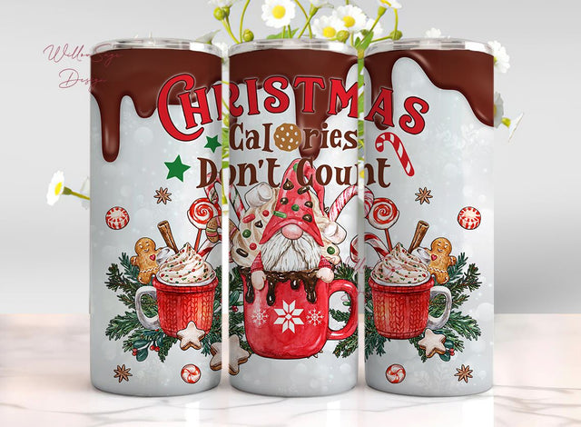 Christmas Calories Don't Count 20oz Tumbler Wrap Png, Merry Christmas Tumbler Png, Christmas Gnome Tumbler Sublimation WillowSageDesign 