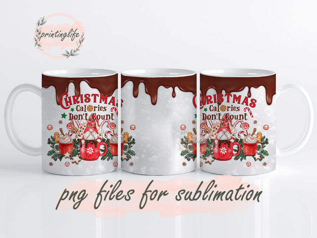 Christmas Calories Don't Count Mug Wrap Png, Merry Christmas Png, Christmas Gnome PNG Sublimation PrintingLife 