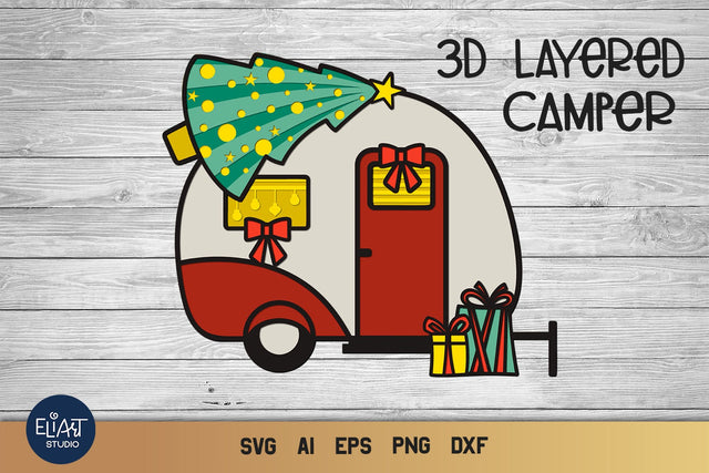 Christmas Camper SVG, 3D Layered SVG Camping, Camp Life SVG. 3D Paper Elinorka 