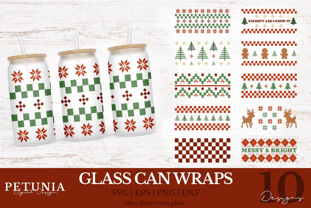 Christmas Can Glass | 16oz Libbey Can Glass Wrap SVG Bundle SVG Petunia Digital Design 