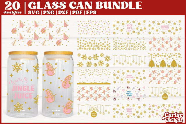 Christmas Can Glass Wrap Bundle | 16oz Glass Can Wrap SVG SVG Carla C Designs 