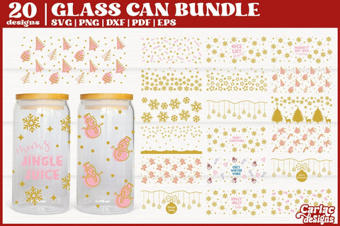 Christmas Can Glass Wrap Bundle | 16oz Glass Can Wrap SVG SVG Carla C Designs 