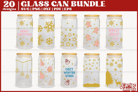 Christmas Can Glass Wrap Bundle | 16oz Glass Can Wrap SVG SVG Carla C Designs 