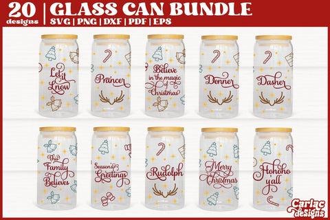 Christmas Can Glass Wrap Bundle | Reindeer Glass Can Wrap SVG Carla C Designs 