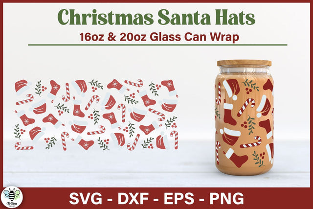 Christmas Can Glass Wrap | Santa Hat Glass Can SVG SVG B Renee Design 