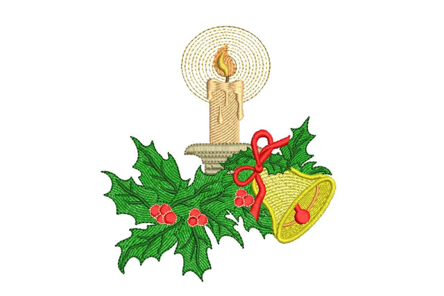 Christmas candle and bell Machine Embroidery Design, Holiday Embroidery Design, Christmas decor Embroidery Design, Merry Christmas, 3 sizes. Embroidery/Applique DESIGNS ArtEMByNatalia 
