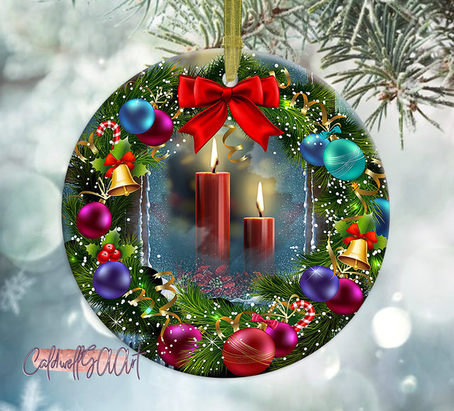 Christmas Candle with Mistletoe Ornament Png, Round Christmas Ornament, PNG Instant Download, Xmas Ornament Sublimation Designs Downloads Sublimation CaldwellArt 