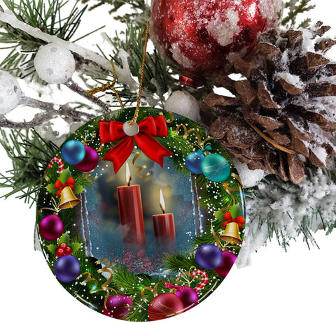 Christmas Candle with Mistletoe Ornament Png, Round Christmas Ornament, PNG Instant Download, Xmas Ornament Sublimation Designs Downloads Sublimation CaldwellArt 