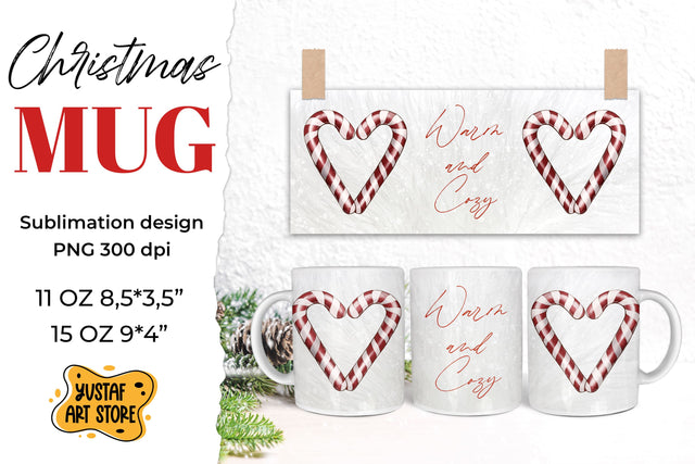 Christmas candy canes mug sublimation wrap "Warm and cozy" Sublimation Yustaf Art Store 